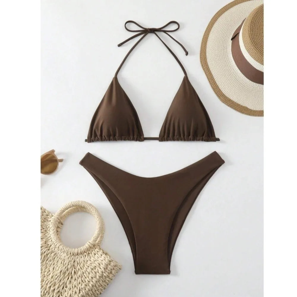 2Pcs/Set Fashion Summer Beach Bikini Brazilian Halter Women Swimsuit Bathing Suit Casual Swimwear Holiday