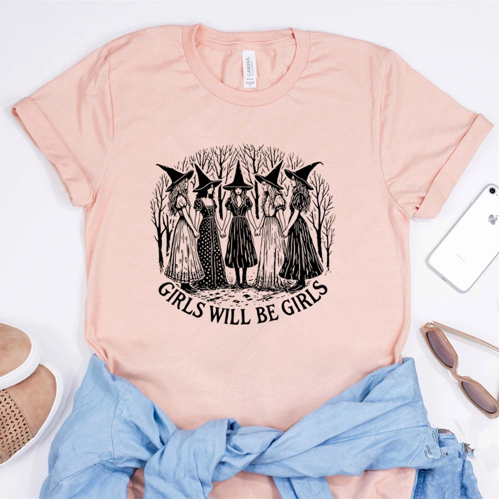 Halloween Witch T-Shirt | Girls Will Be Girls Witchy Vibes Tee