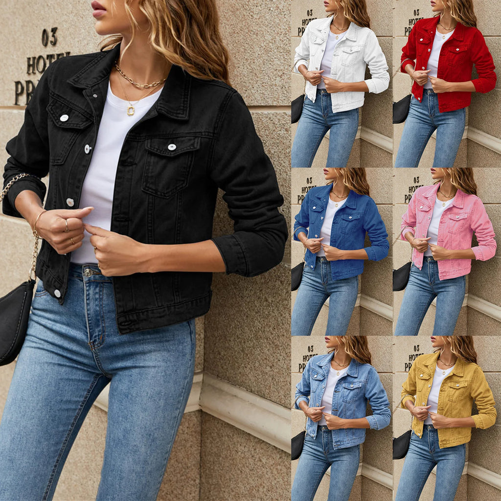 Women's Denim Jacket – Slim Fit Long Sleeve Fall Winter Coat