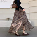 Floral Sheer Mesh Maxi Skirt | Boho A-Line Draped Skirt for Women