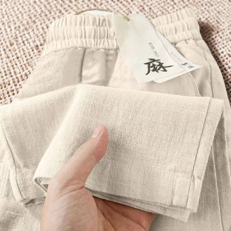 Women's Linen Wide-Leg Trousers – High Waist Casual Summer Pants