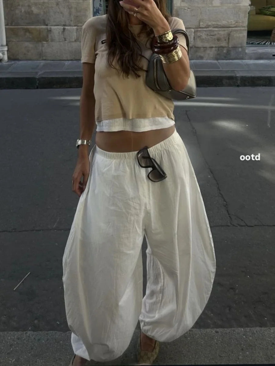 Women's wide leg balloon pants – baggy casual trousers with pockets UK