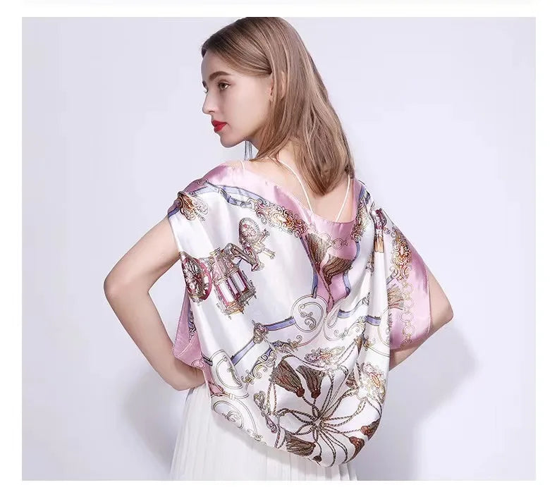 Women's Printed Square Silk Scarf – 90×90cm Headwrap & Bandana