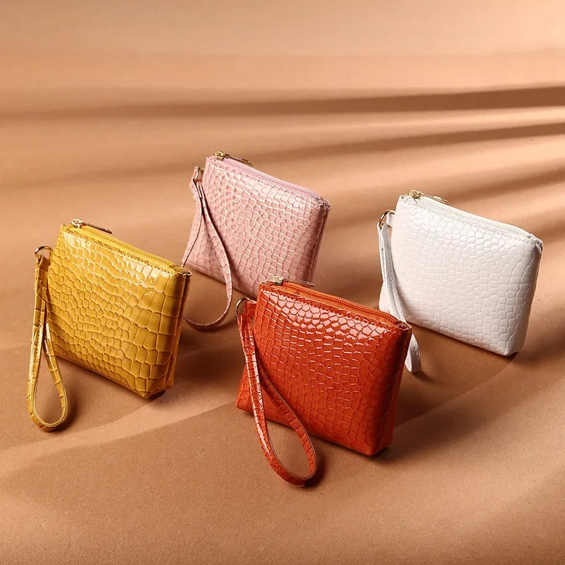 Women Small Square Zipper Coin Bags Purse PU Leather Money Pouch Short Wallet ID Bank Bus Credit Cards Protecting Bags Clutch