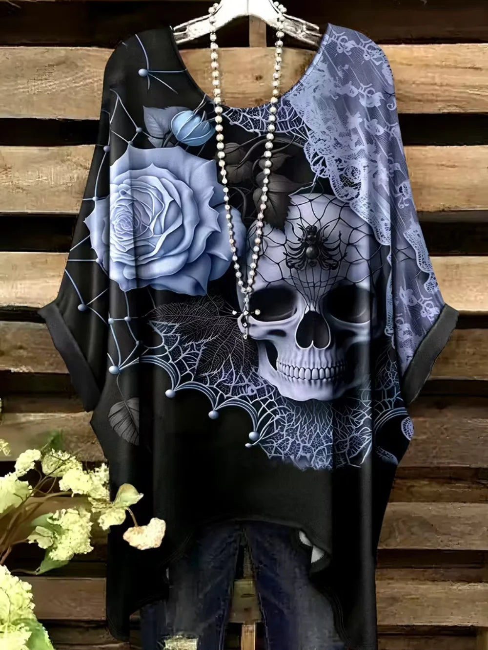 Women's Gothic Skull Print T-Shirt – Bohemian Oversized Y2K Top