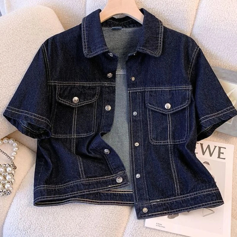 Short Sleeve Denim Jacket – Cropped Vintage Streetwear