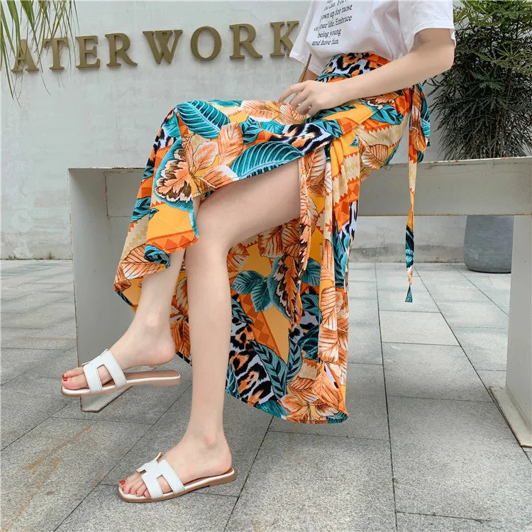 Floral Print Maxi Skirt | Bohemian High Waist Wrap Skirt for Women