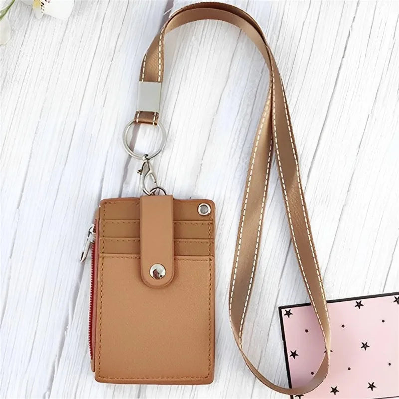 Women Men Purses Bags Solid Color 5-Card Slot Hanging Rope Card Holder Purse