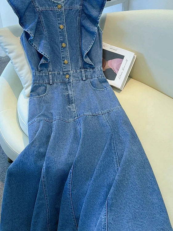 Plus Size Denim Midi Dress – Summer A‑Line