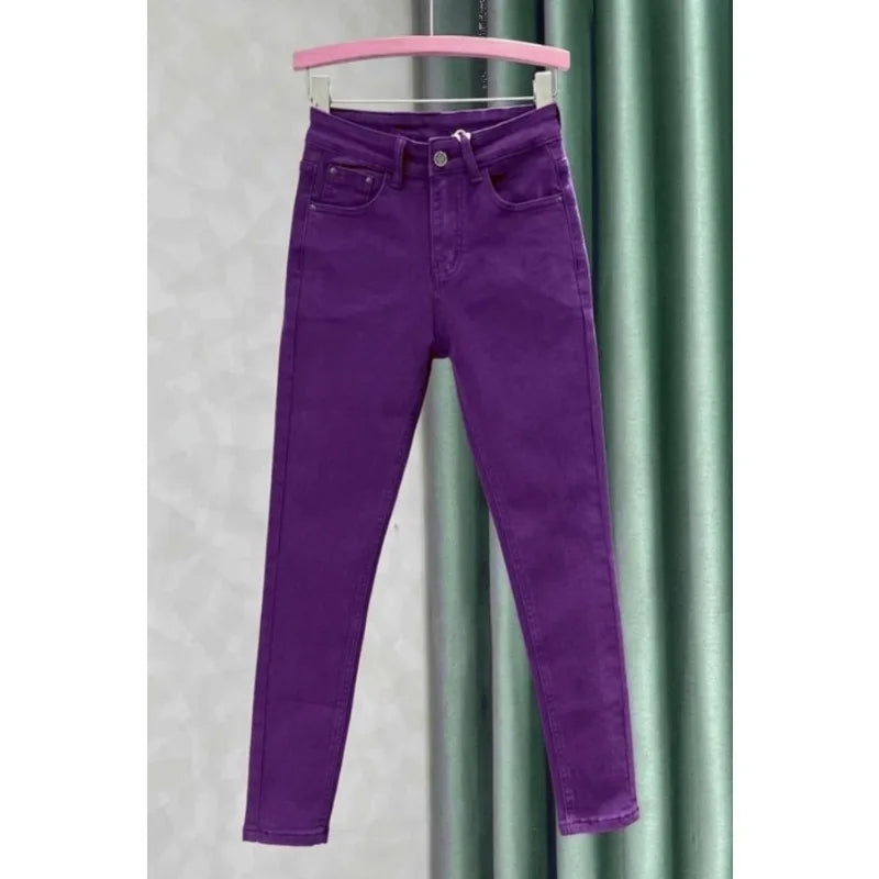 Women's High Waist Slim Fit Jeans – European Style Elastic Nine-Point Pants