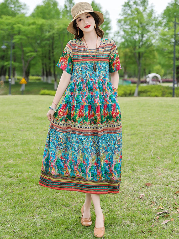 New Summer High-End Cotton Silk Dress Women's