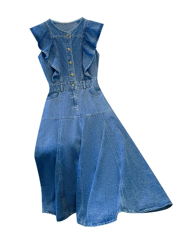 Plus Size Denim Midi Dress – Summer A‑Line