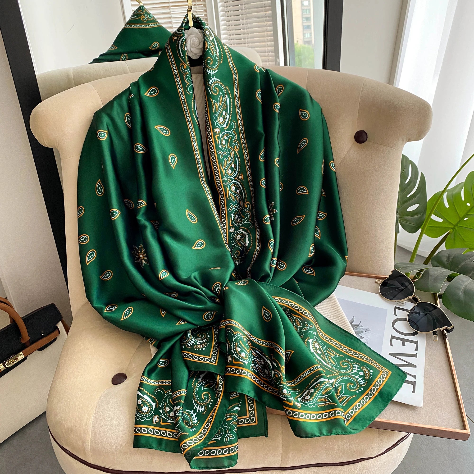 Women's Fashion Silk Scarf & Headwrap – 180×90cm