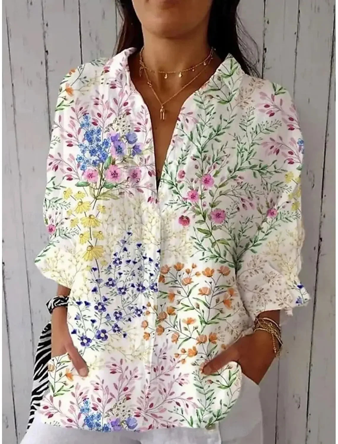 omen's casual floral blouse long sleeve button-down shirt 