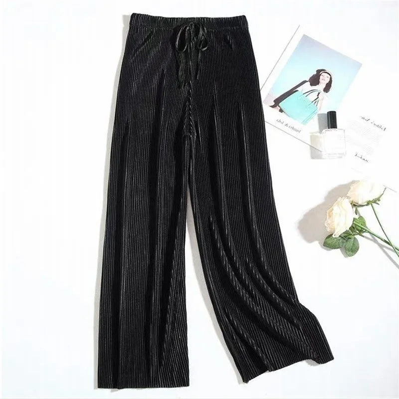 Wide Leg Pants for Women – Loose Fit Ice Silk Casual Cropped Trousers