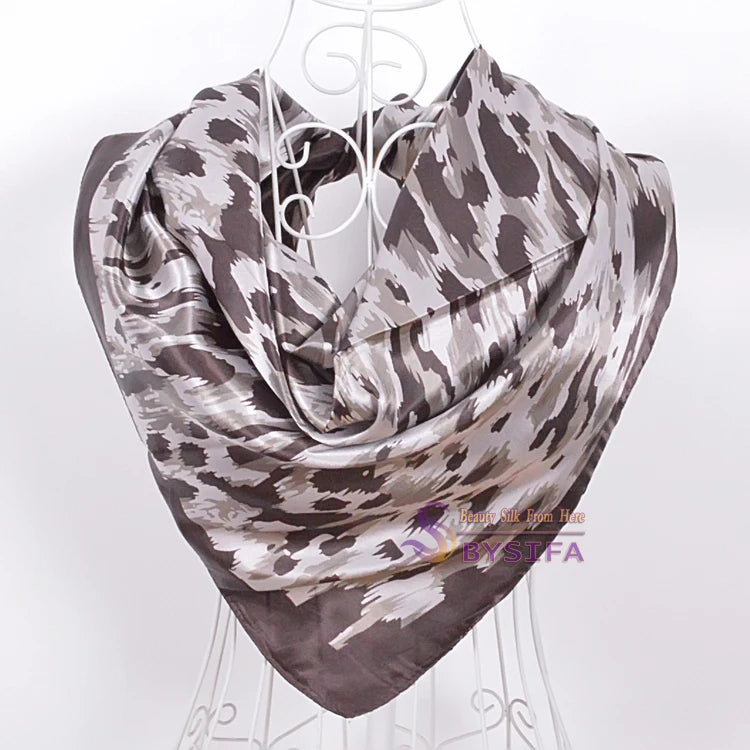 Women's Chinese Rose Satin Square Scarf – 90×90cm Silk-Style Headwrap