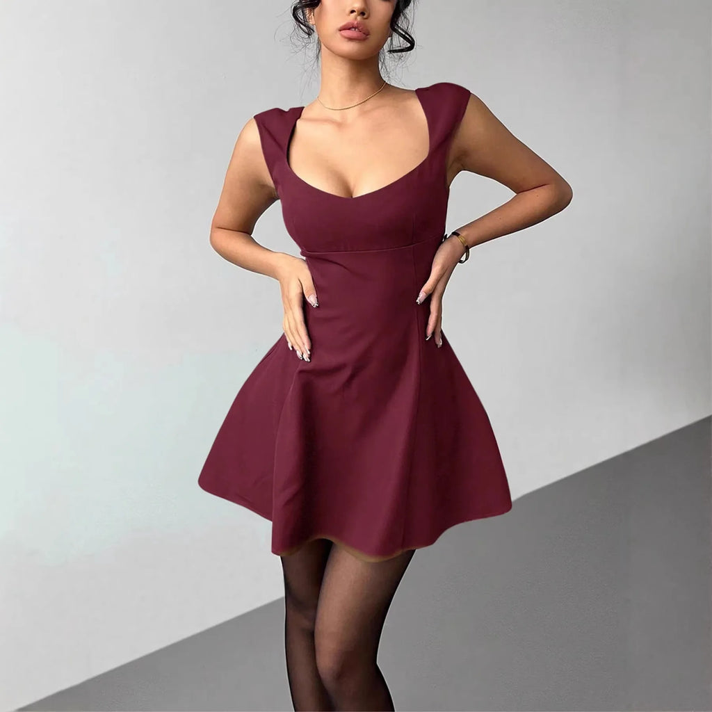 Slim Fit Sleeveless Waist Cinched Mini Dress