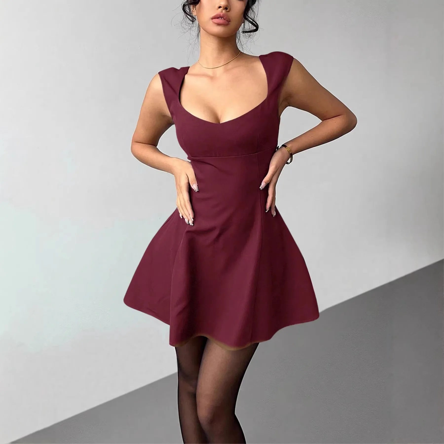 Slim Fit Sleeveless Waist Cinched Mini Dress