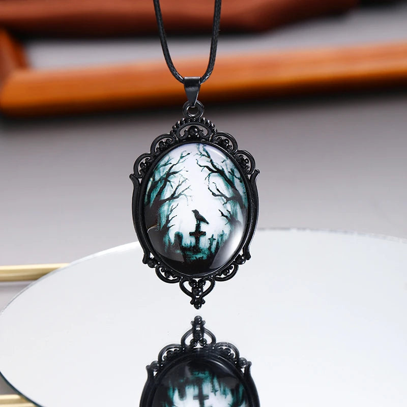 Gothic Vampire Cameo Pendant Choker – Velvet Witchcraft Necklace for Women