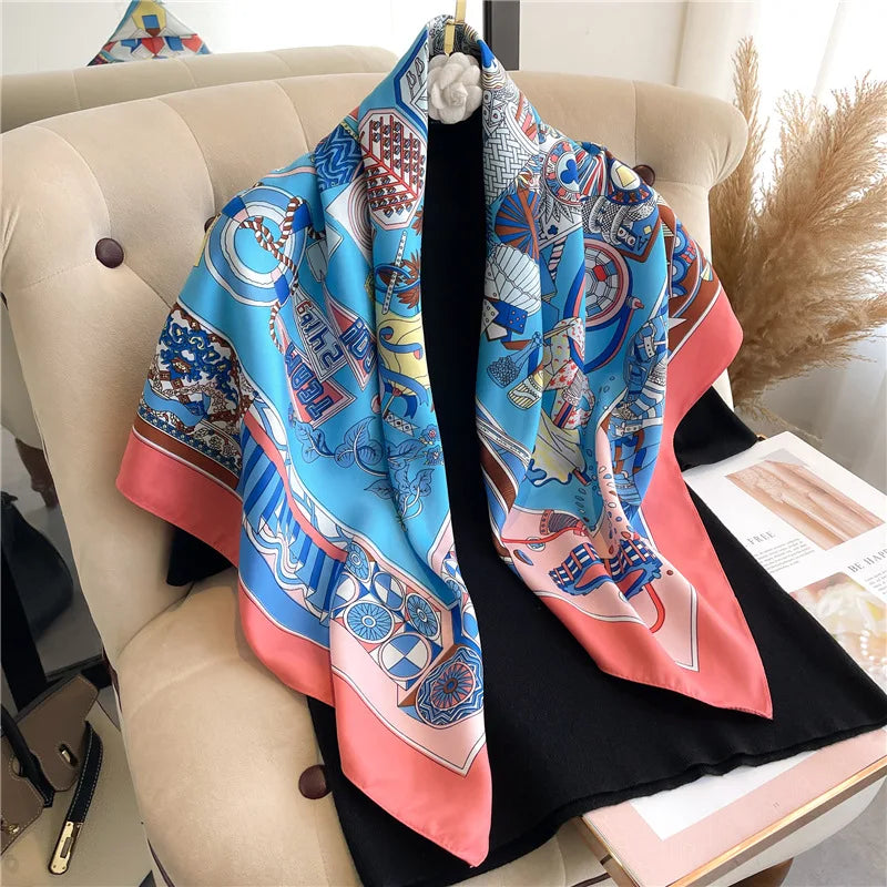 Women's Floral Silk Square Scarf – 90×90cm Headwrap & Hijab