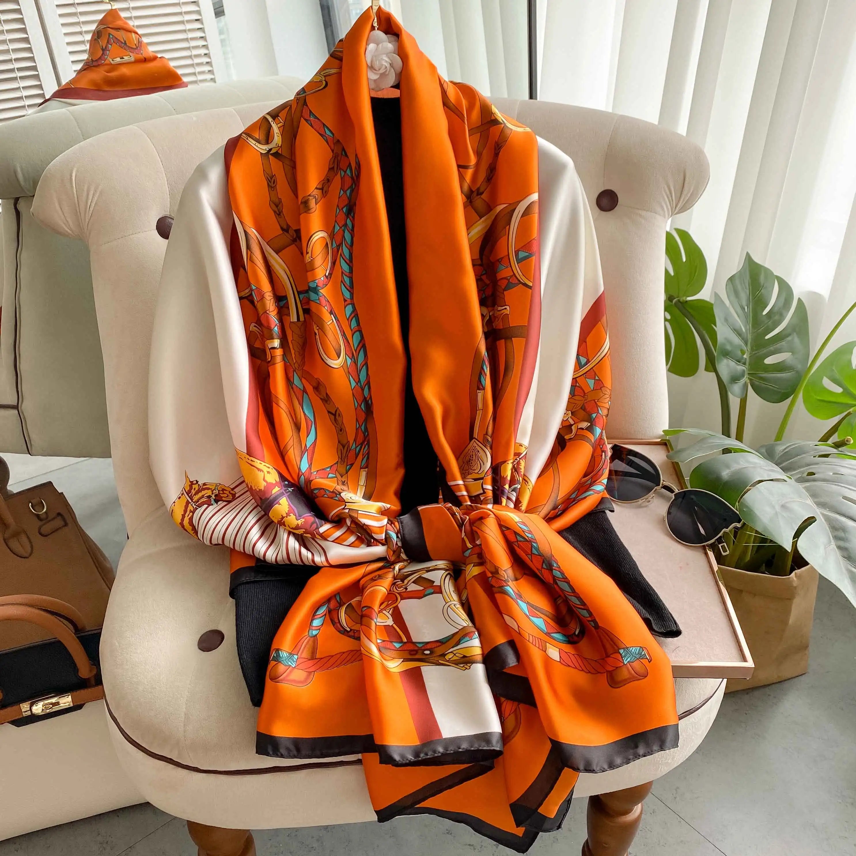 Women's Fashion Silk Scarf & Headwrap – 180×90cm