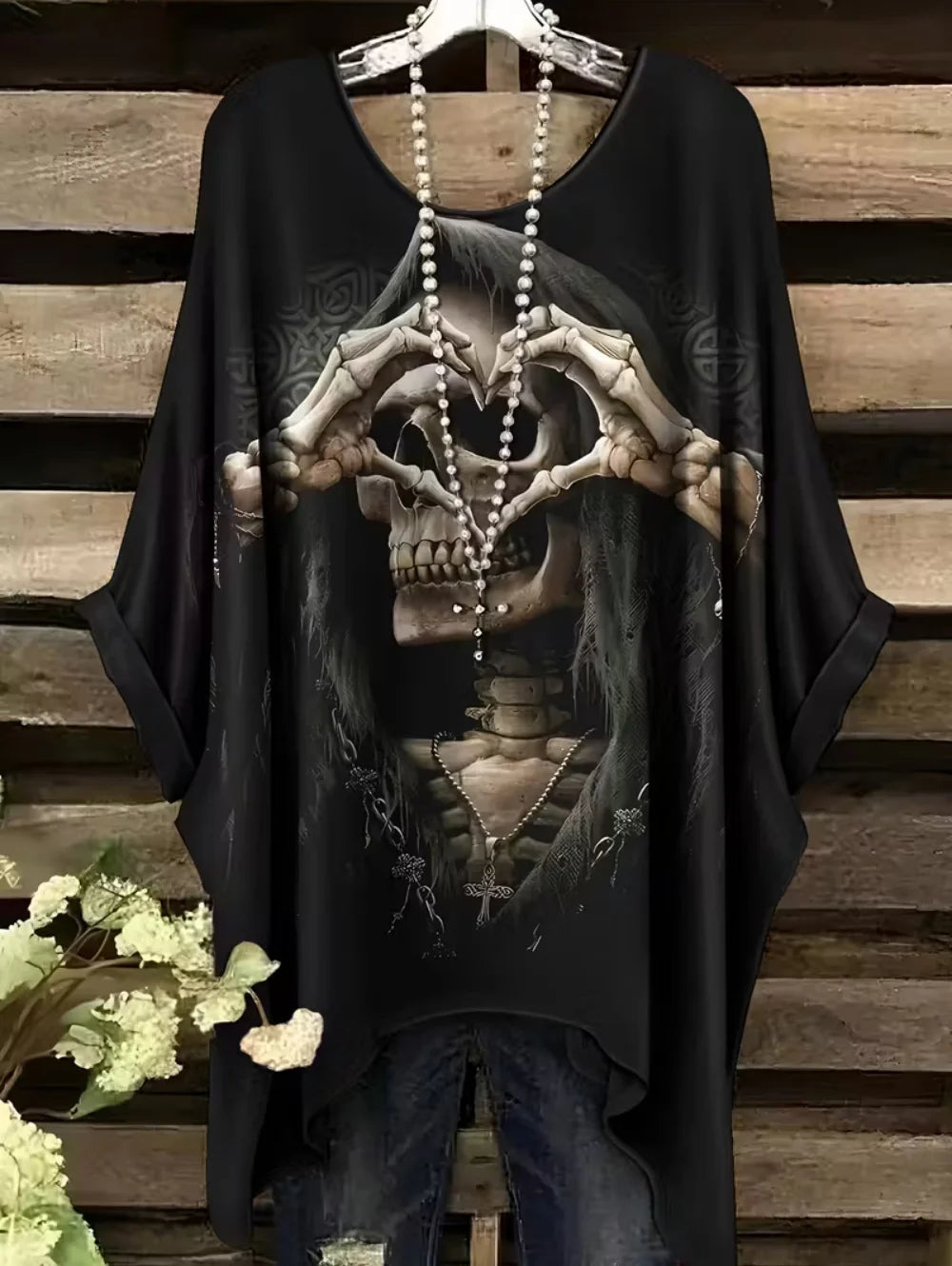 Women's Gothic Skull Print T-Shirt – Bohemian Oversized Y2K Top