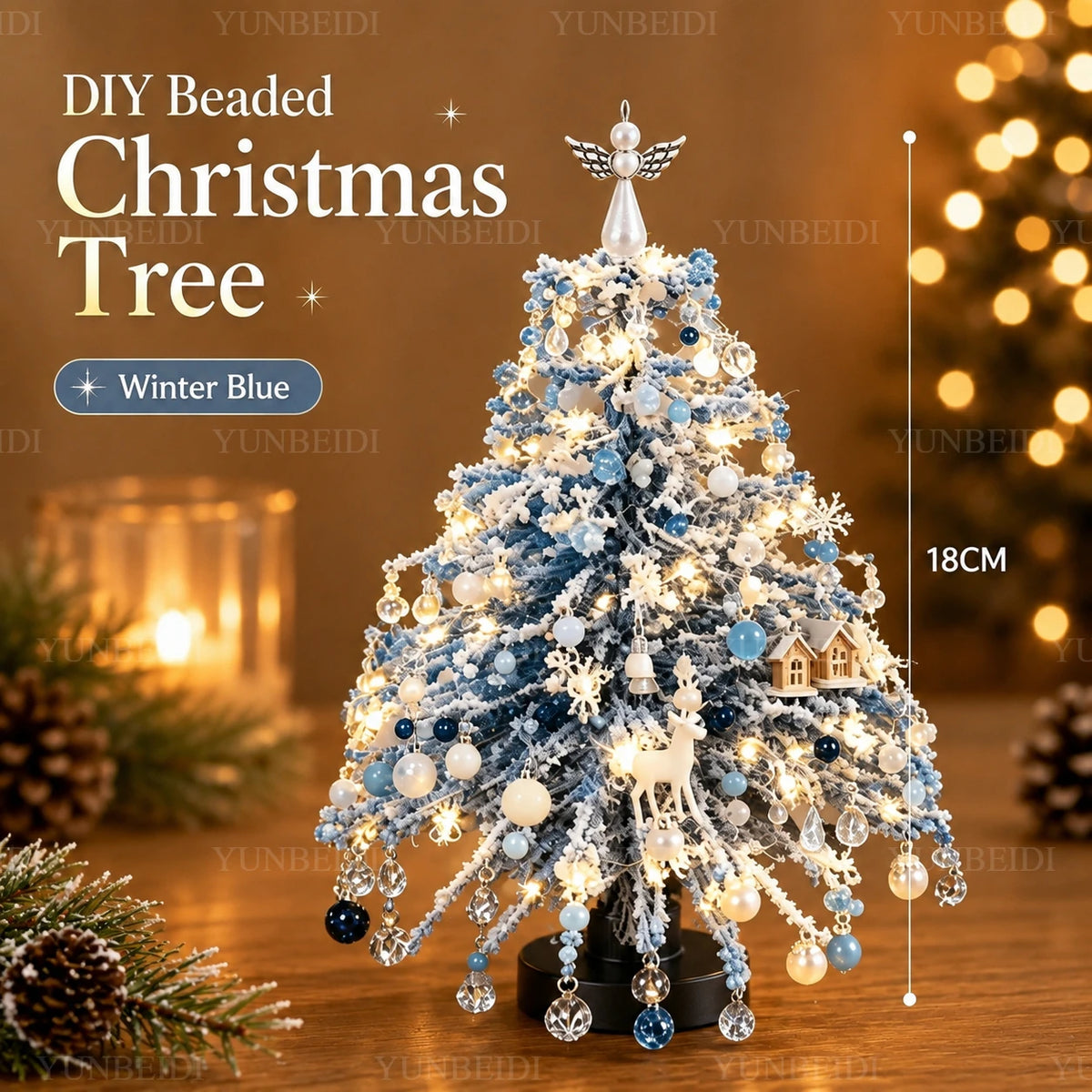 18cm DIY Beaded Christmas Tree Kit with LED Lights
