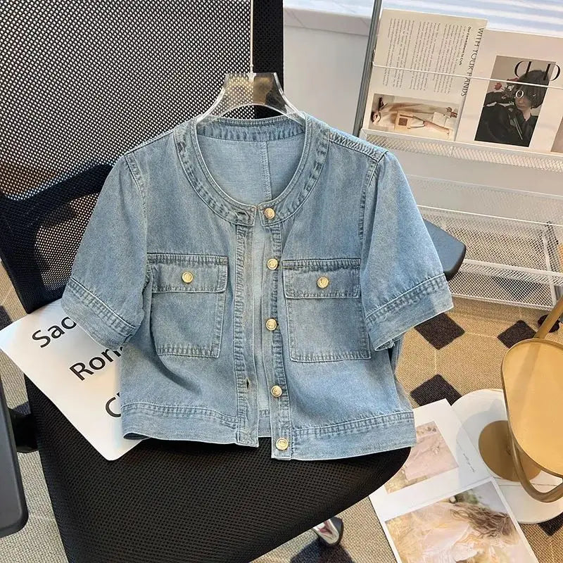 Short Sleeve Denim Jacket – Cropped Vintage Streetwear