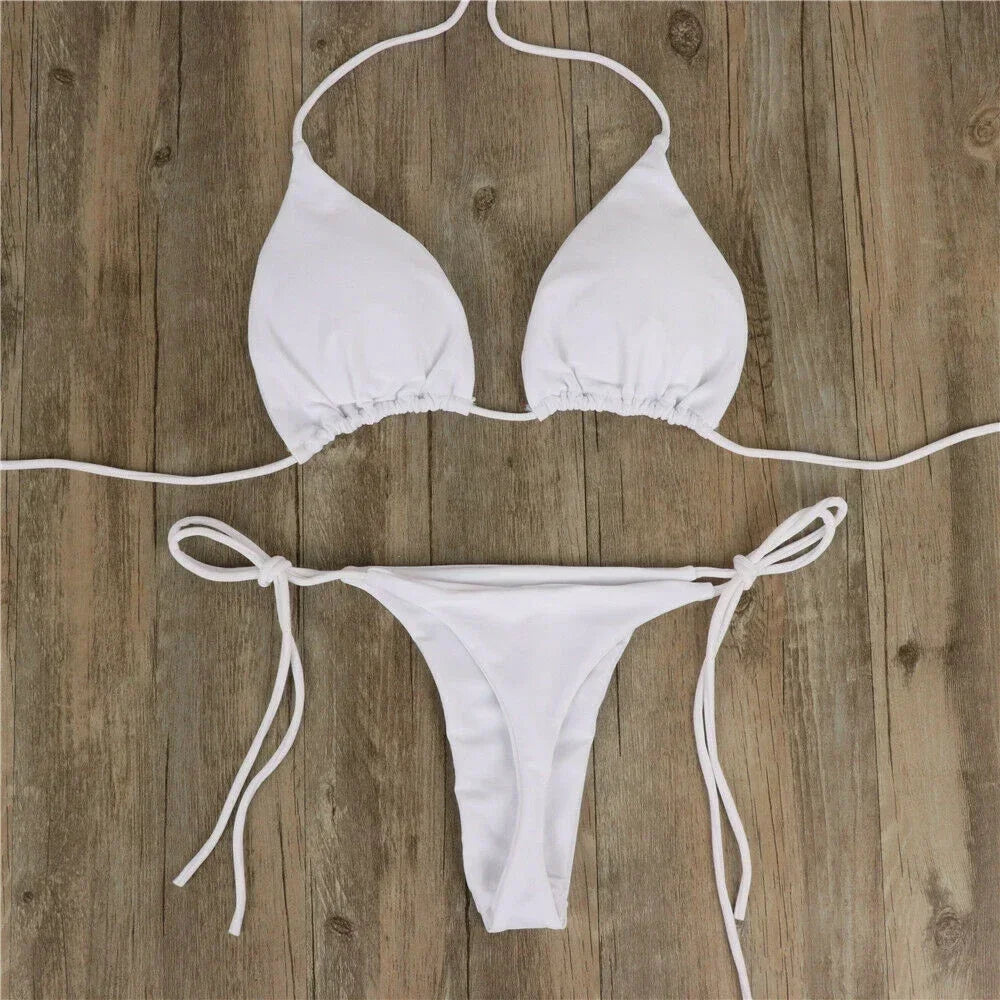 Pink Swimsuit Bikini Women Solid Color Sexy High Leg Thong Swimwear Bikinis Sets Female 2 Piece Bathing Suit Beachwear