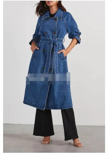 Denim Trench Coat – Washed Long Jacket for Women