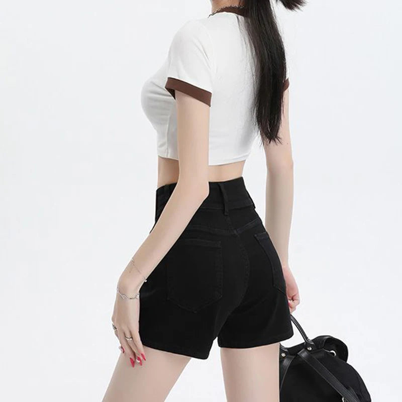 Women's High Waist Denim Shorts – Retro Button Loose Fit Summer Shorts