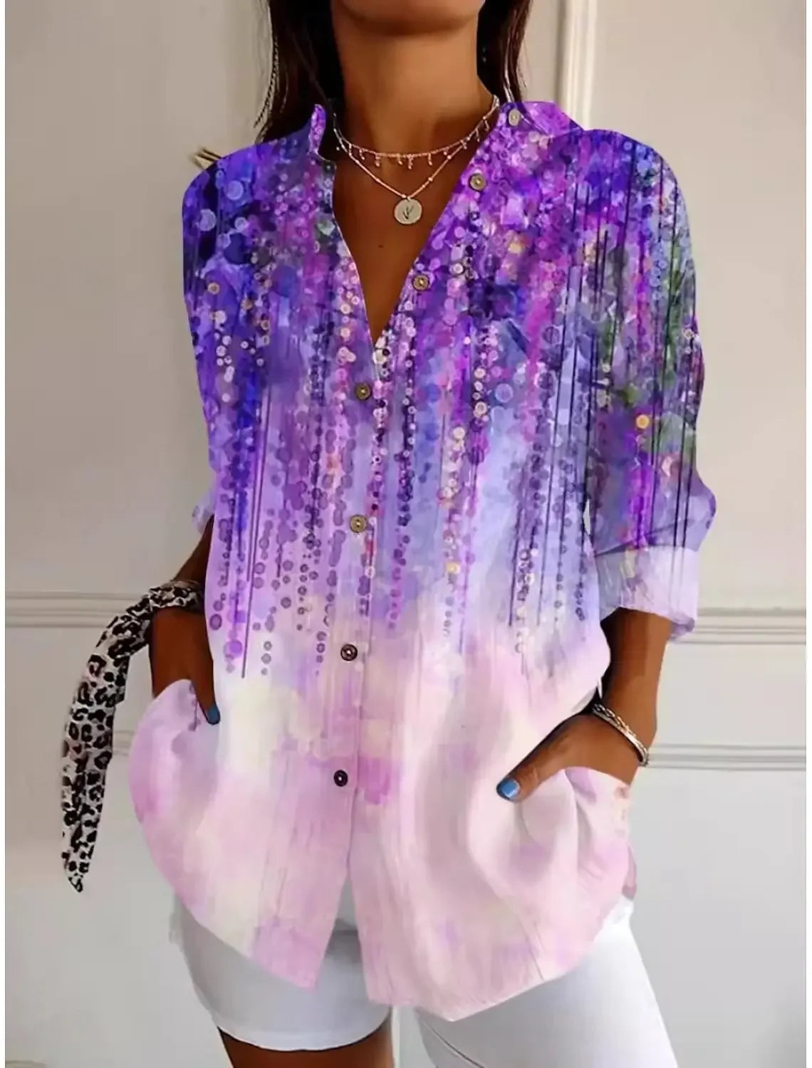 Women's casual floral blouse long sleeve button-down shirt 