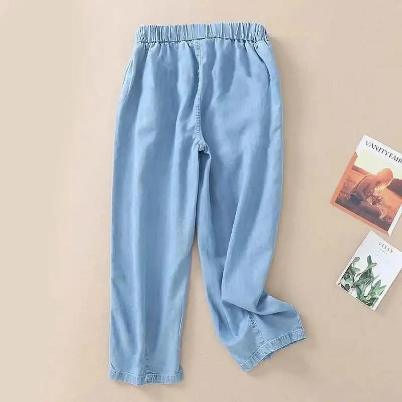 High waisted Jeans For women Summer 2026 New Elastic waisted Loose Washed harem Pants Female Thin Casual Denim Pants With pocket