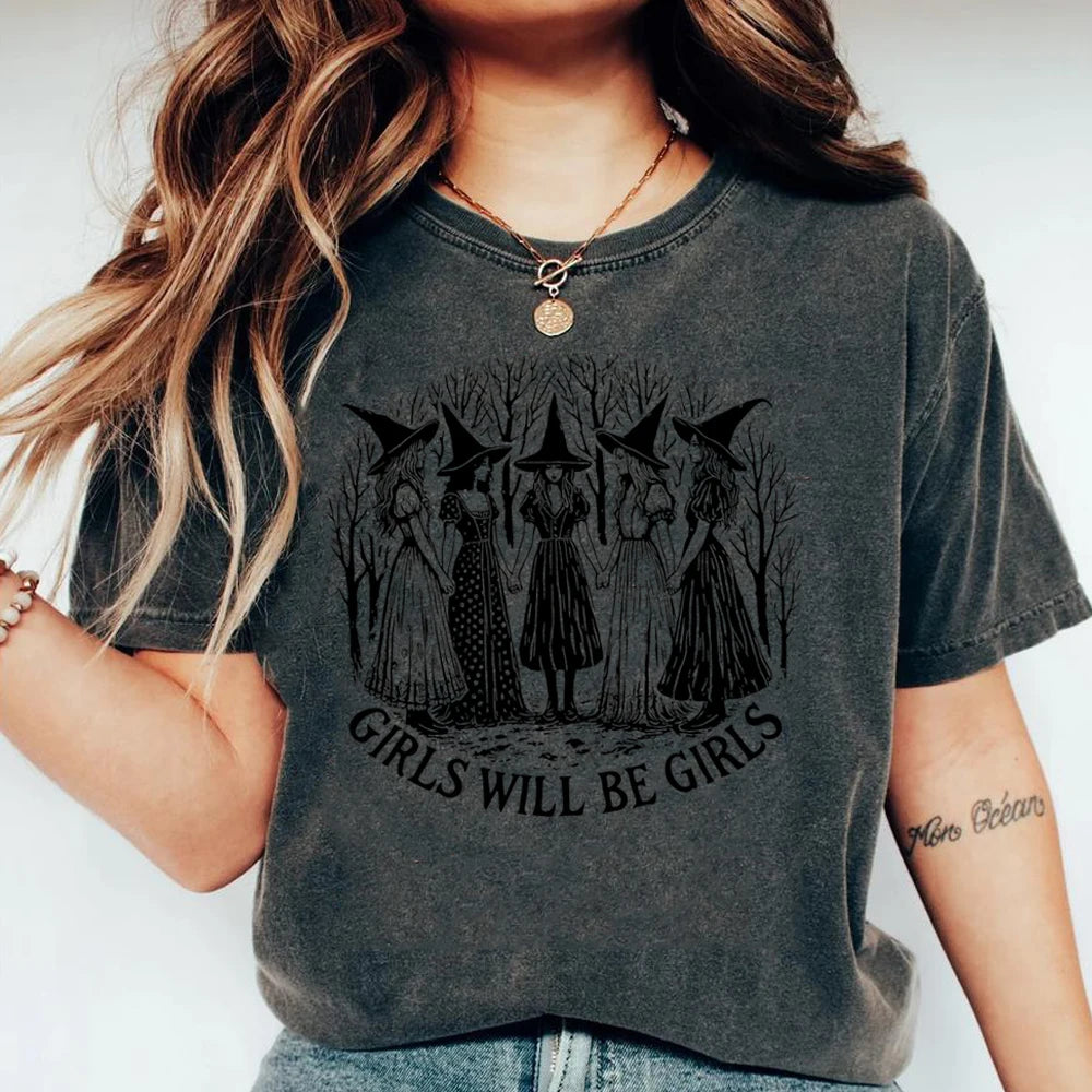 Halloween Witch T-Shirt | Girls Will Be Girls Witchy Vibes Tee