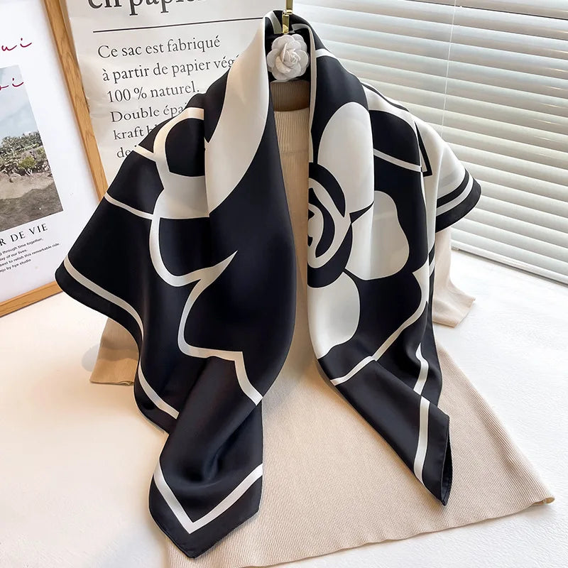 Women's Floral Silk Square Scarf – 90×90cm Headwrap & Hijab
