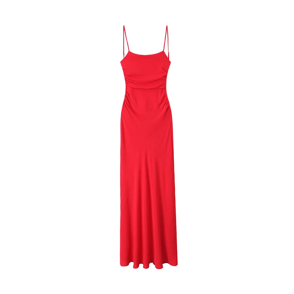 Draped Midi Dress – Straight Neck Women's