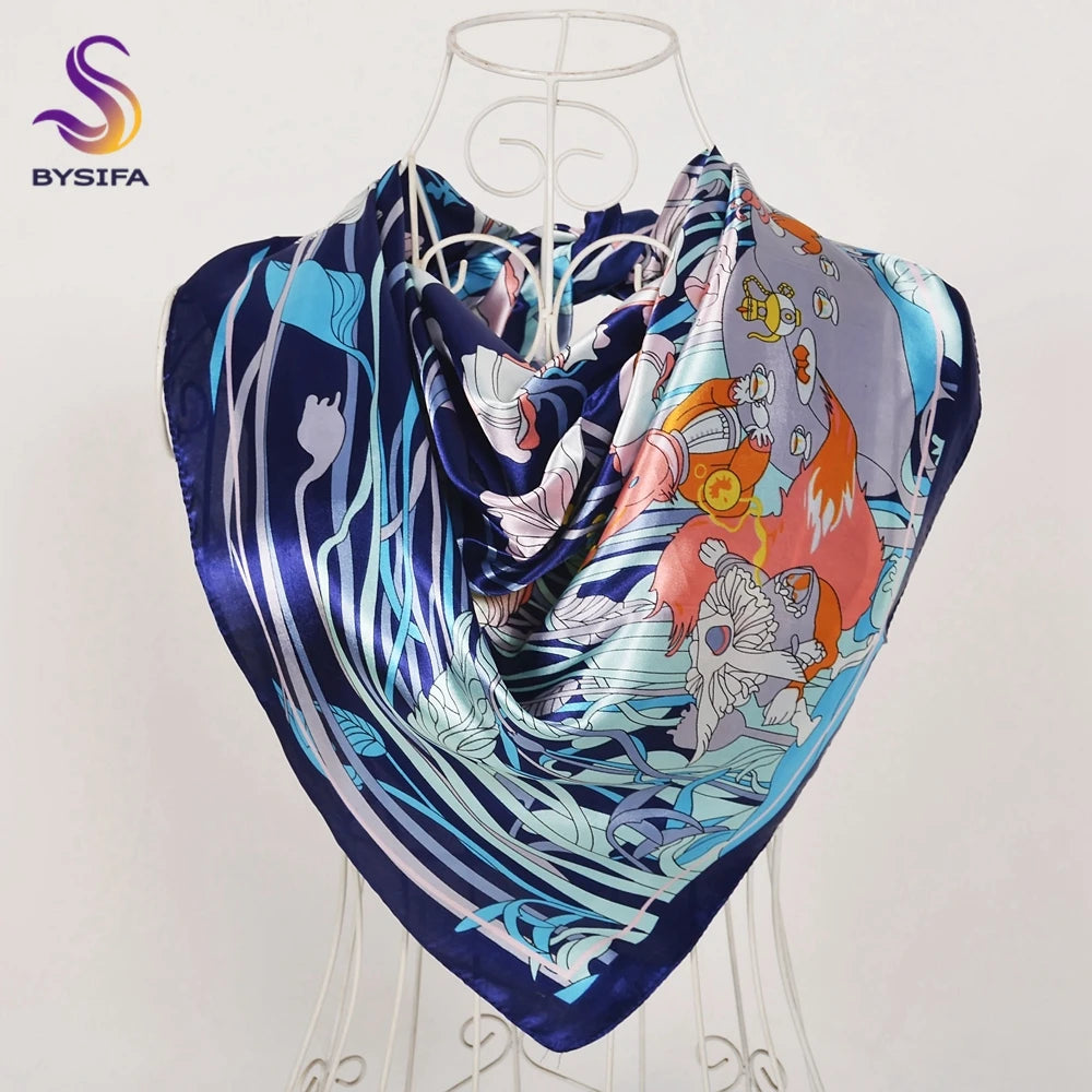 Women's Chinese Rose Satin Square Scarf – 90×90cm Silk-Style Headwrap