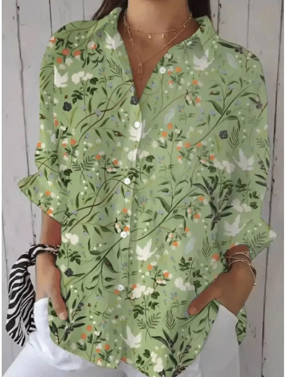 Women's casual floral blouse long sleeve button-down shirt 