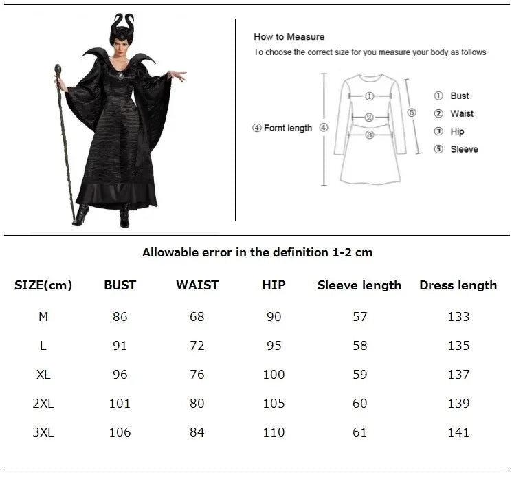 Maleficent Halloween Costume Dress | Witch & Demon Queen Outfit with Horns Hat