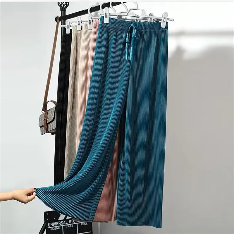 Wide Leg Pants for Women – Loose Fit Ice Silk Casual Cropped Trousers