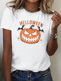 Women's Halloween T-Shirt | Pumpkin Bat Print Costume Top