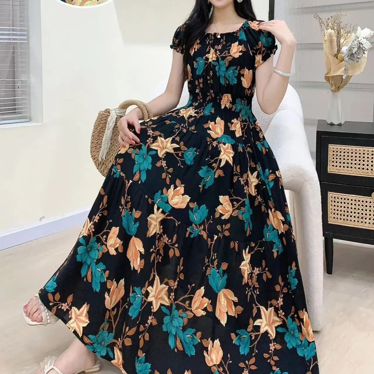 Women's cotton silk floral print dress – elegant summer fashion UK