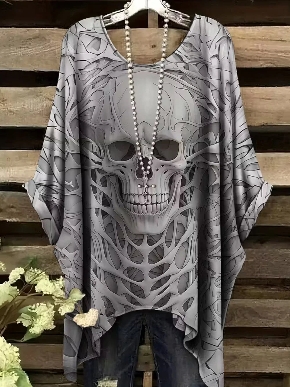 Women's Gothic Skull Print T-Shirt – Bohemian Oversized Y2K Top