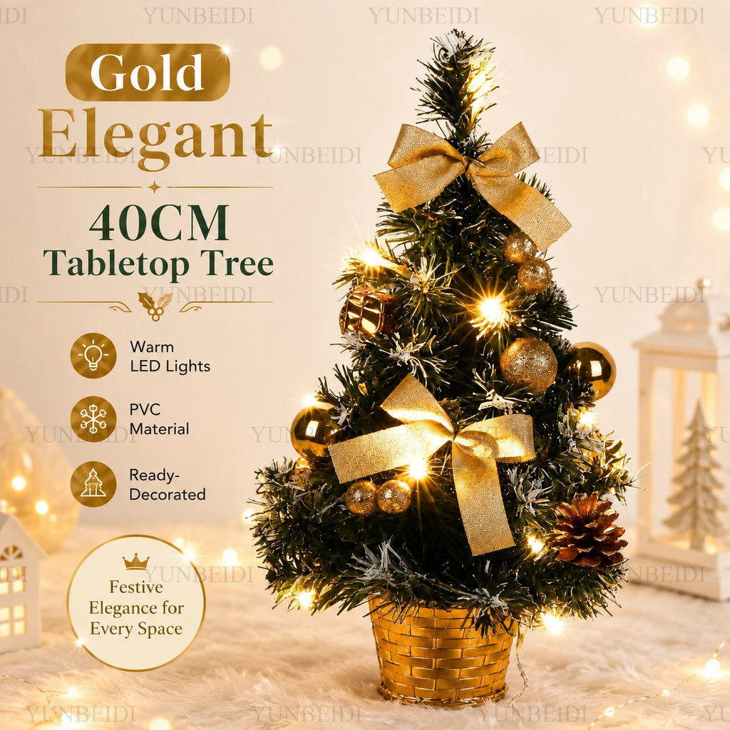 40cm Decorated LED Tabletop Christmas Tree – Gold, Red or Silver