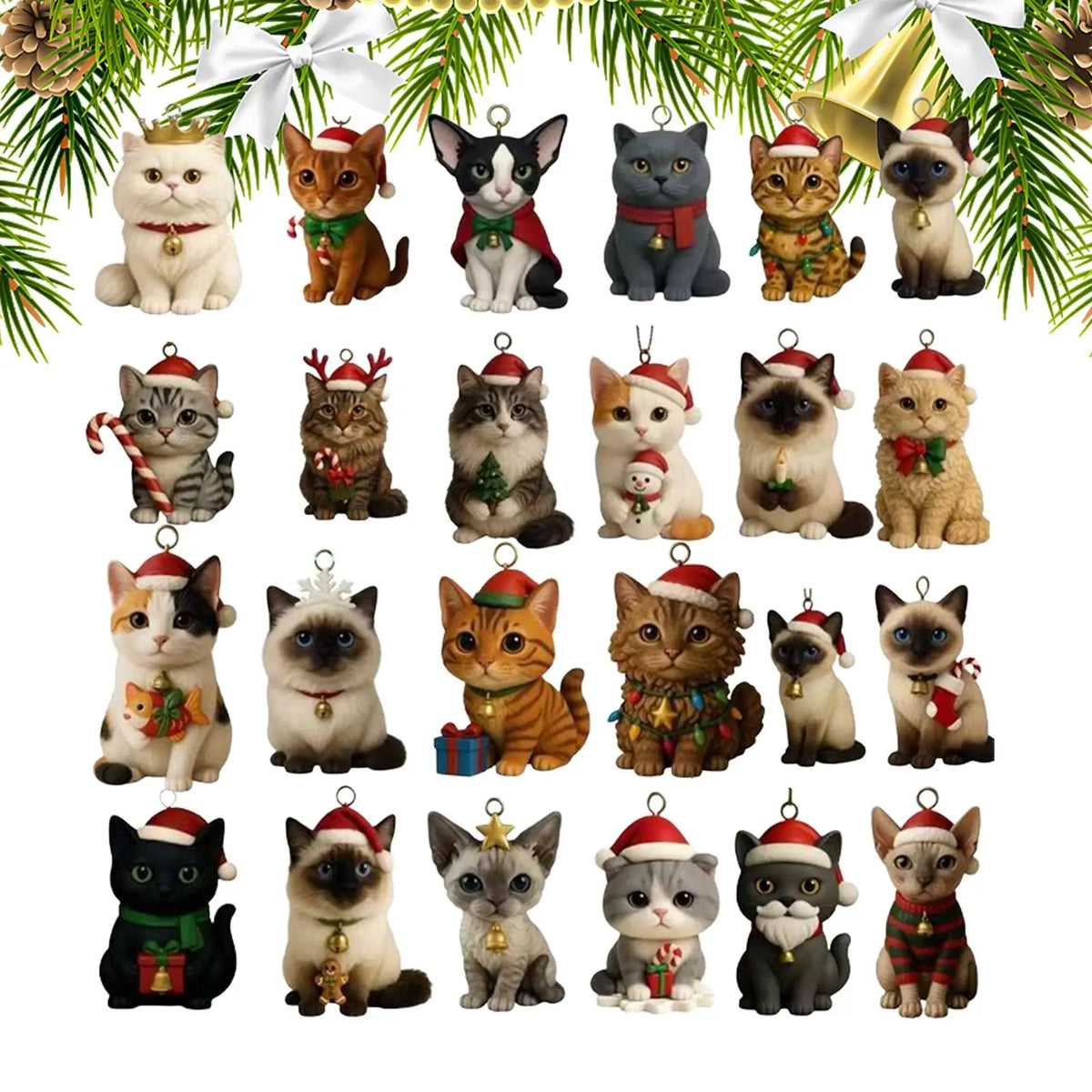Cat Advent Calendar – 24 Acrylic Kitten Christmas Decorations