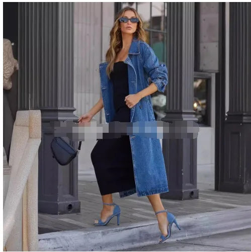 Women's washed denim trench coat – long casual jacket UK
