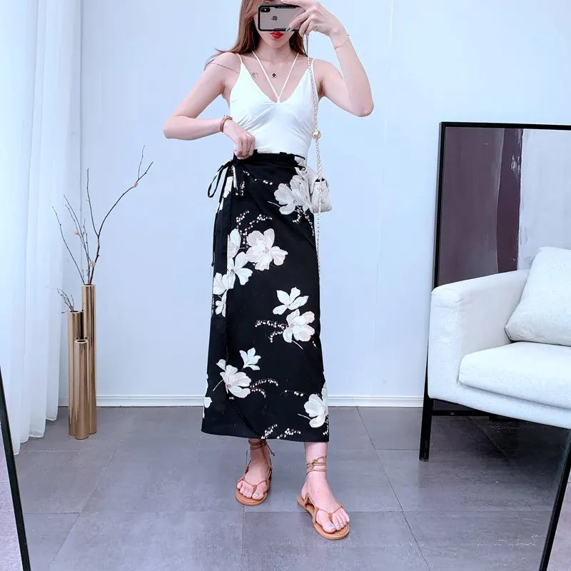 Floral Print Maxi Skirt | Bohemian High Waist Wrap Skirt for Women