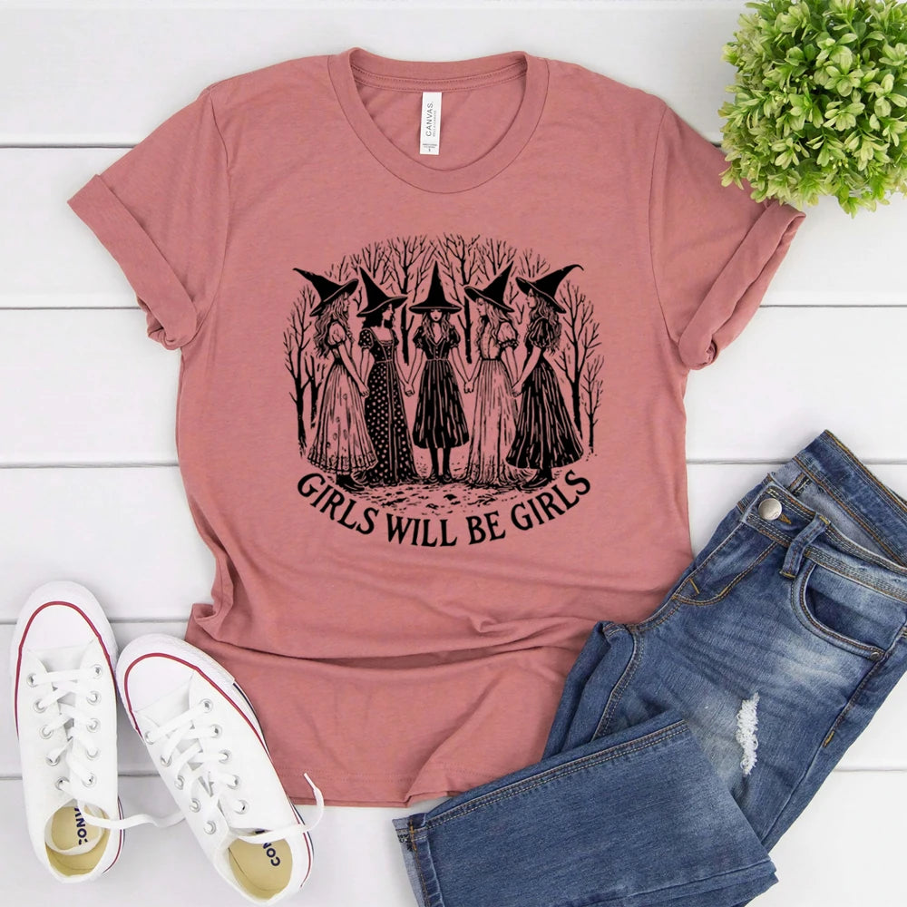 Halloween Witch T-Shirt | Girls Will Be Girls Witchy Vibes Tee