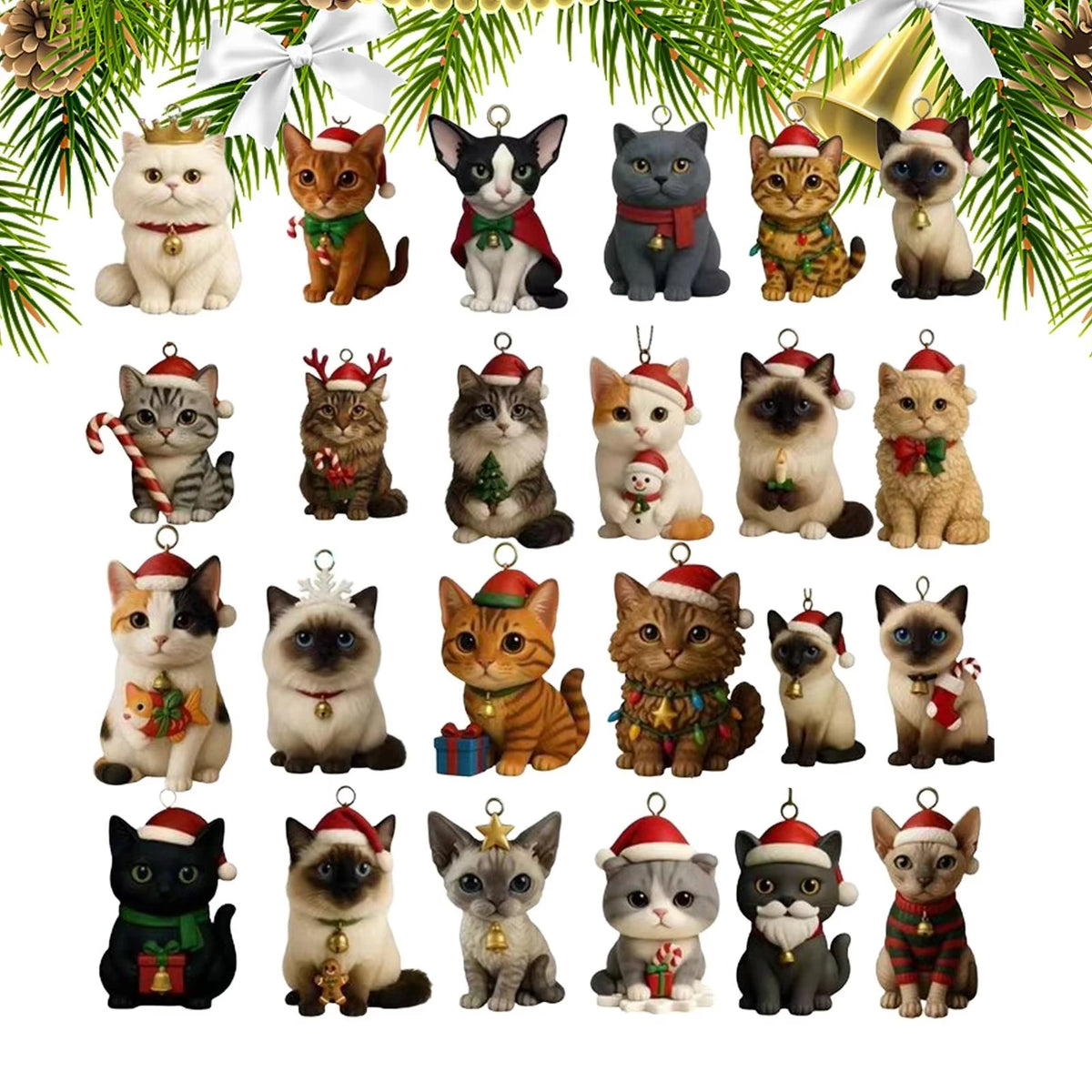 Kitten Advent Calendar – 24 Acrylic Christmas Tree Ornaments