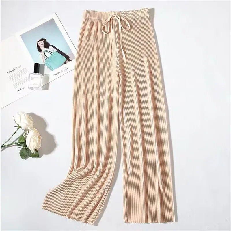 Wide Leg Pants for Women – Loose Fit Ice Silk Casual Cropped Trousers